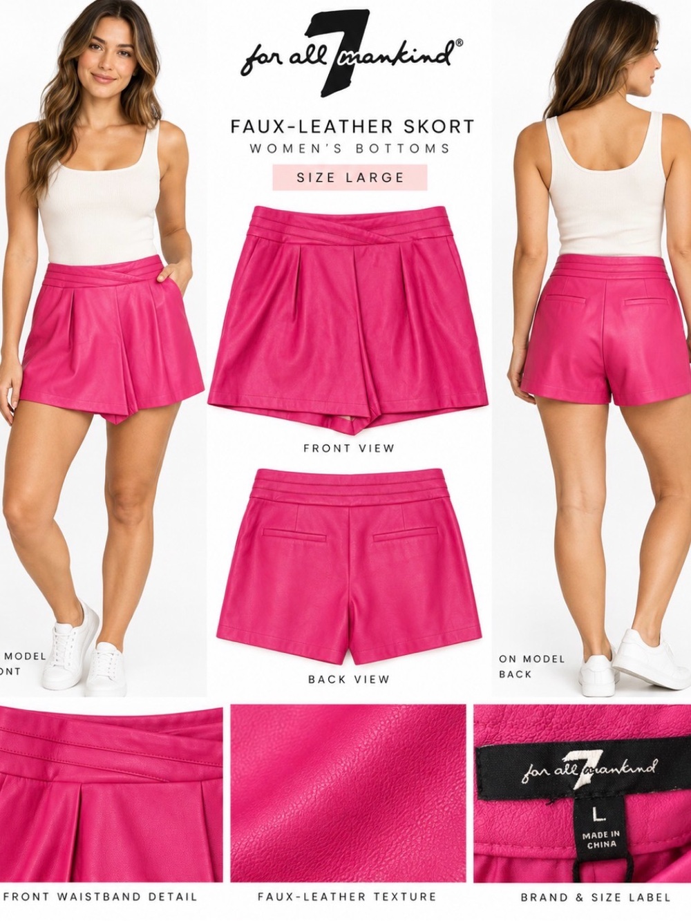 7 For All Mankind NWT Hot Pink Faux Leather Shorts Size Large